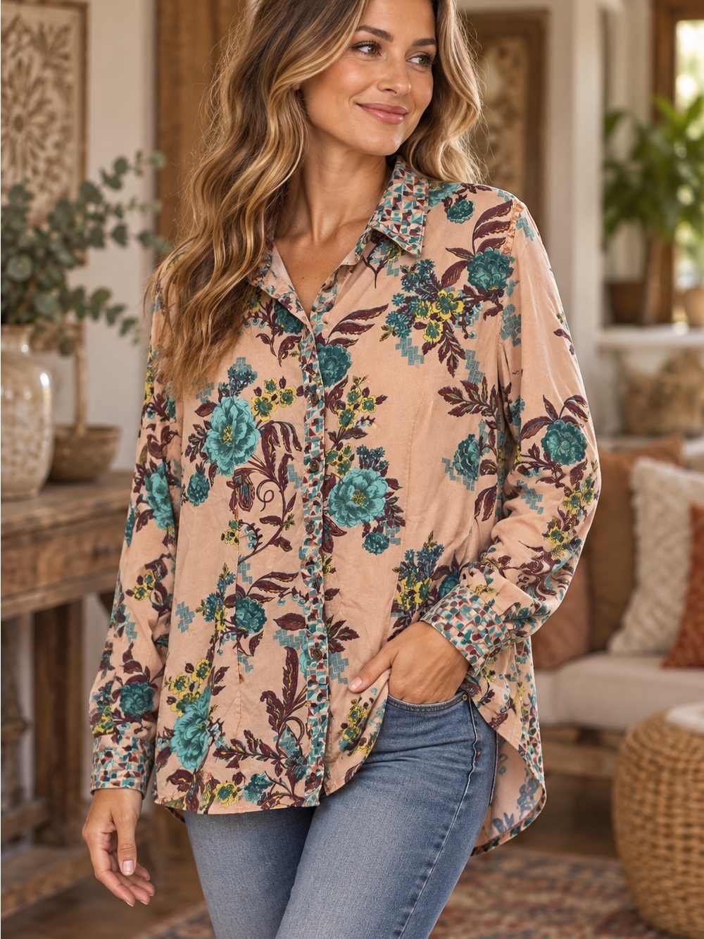 Floral Button-Down Shirt (080456) 🍂 ☀️